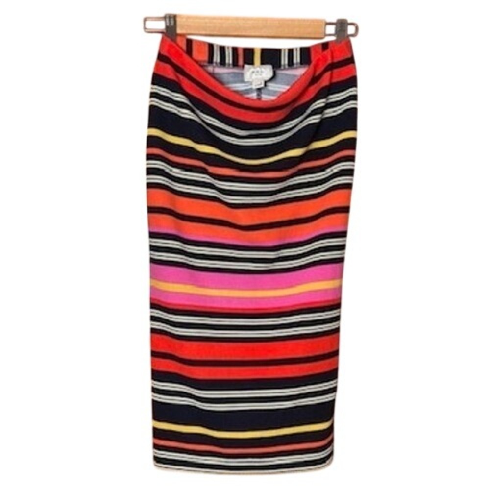 ECI Pencil Skirt Striped Midi Textured Bodycon Dopamine Rave Rainbow S